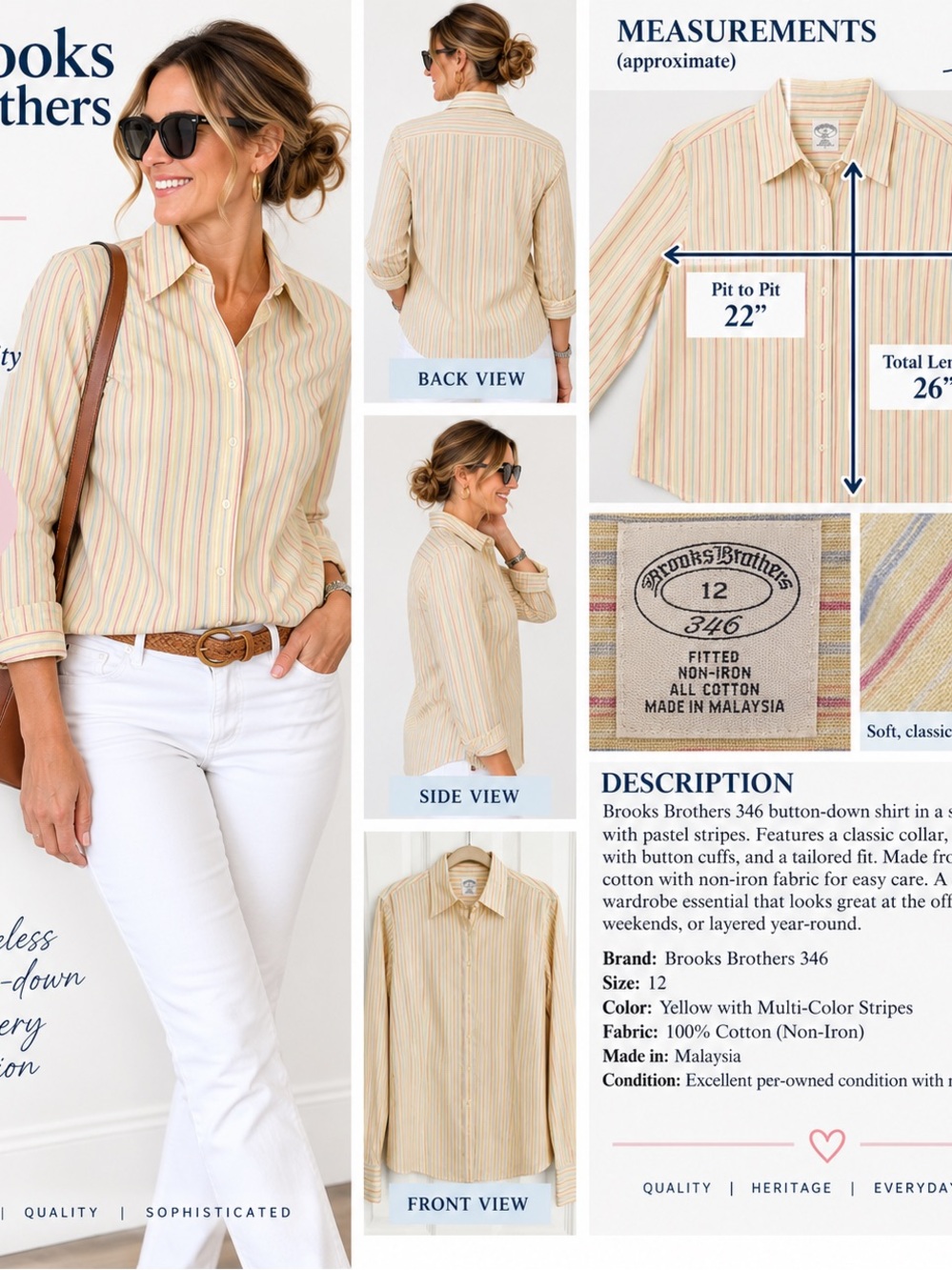 Brooks Brothers Yellow Striped Button-Down Shirt #107